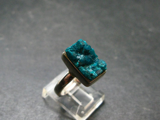 Emerald Green Dioptase Crystal Silver Ring from Congo - 4.82 Grams - Size 6