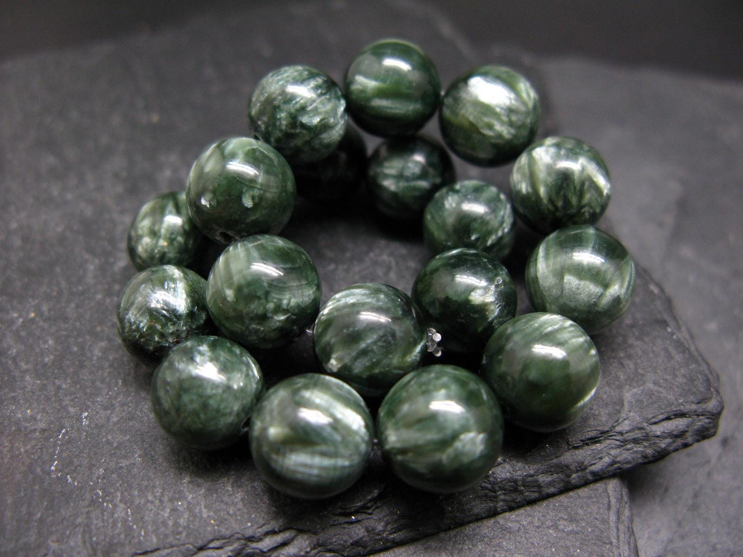 AAA Grade Seraphinite Clinochlore Genuine Bracelet ~ 7 Inches ~ 10mm Round Beads