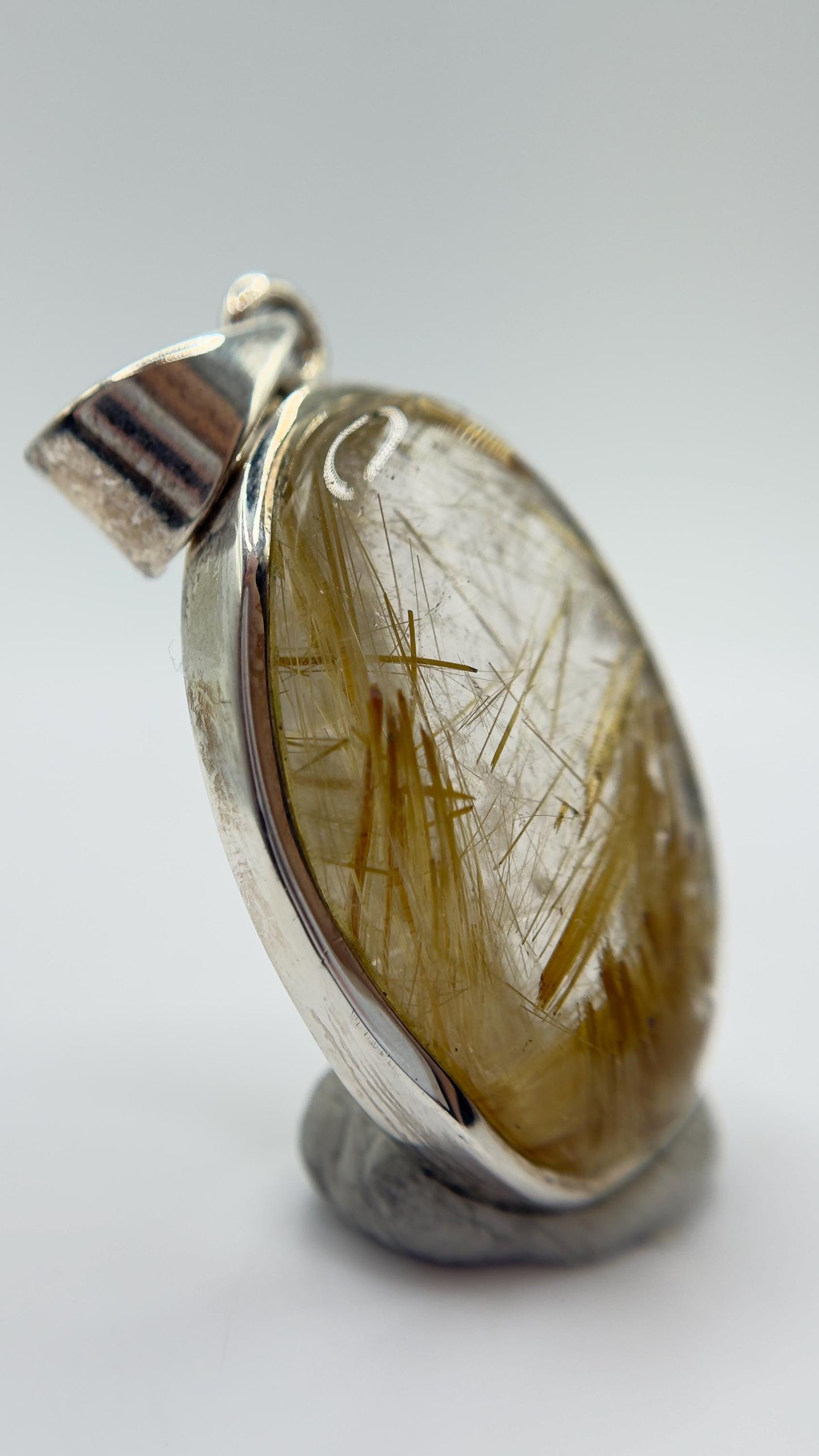Natural Rutilated Quartz Pendant – Golden Needle Crystal in Sterling Silver
