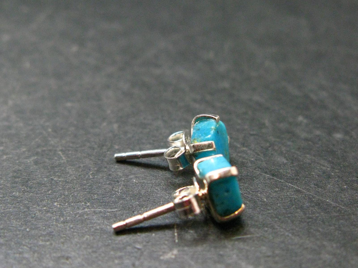 Nice Raw Natural Turquoise Sterling Silver Stud Earrings from Mexico