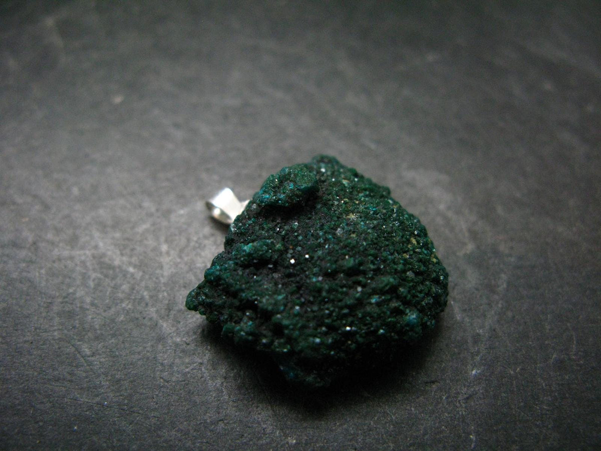Dioptase Crystal Silver Pendant from Congo - 6.03 Grams - 1.1"
