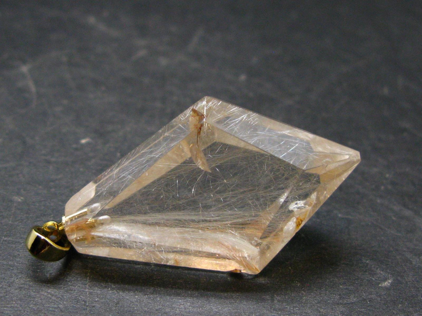 Rutilated Quartz Gold Plated Silver Pendant From Brazil - 1.7" - 9.30 Grams