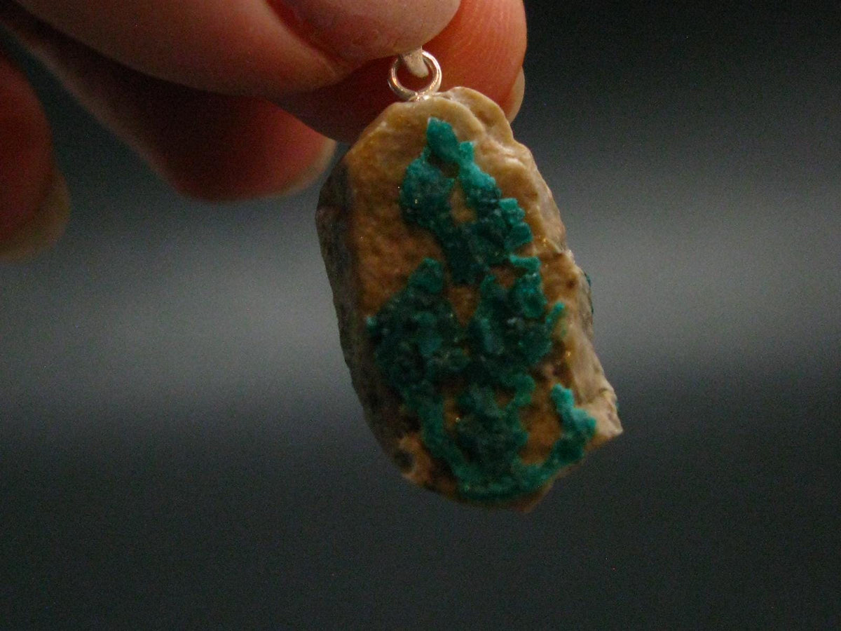 Dark Green Sparkling Gemmy Dioptase Silver Pendant from Kazakhstan - 1.2" - 3.42 Grams