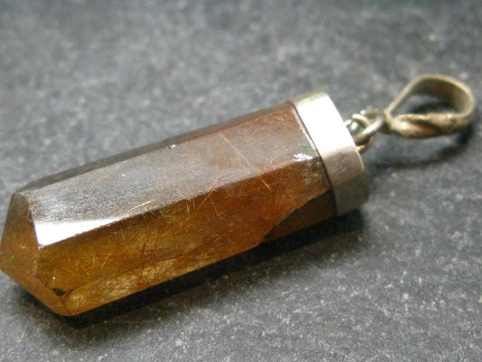 Fine Rutilated Quartz Crystal Silver Pendant from Brazil - 1.7" - 6.22 Grams