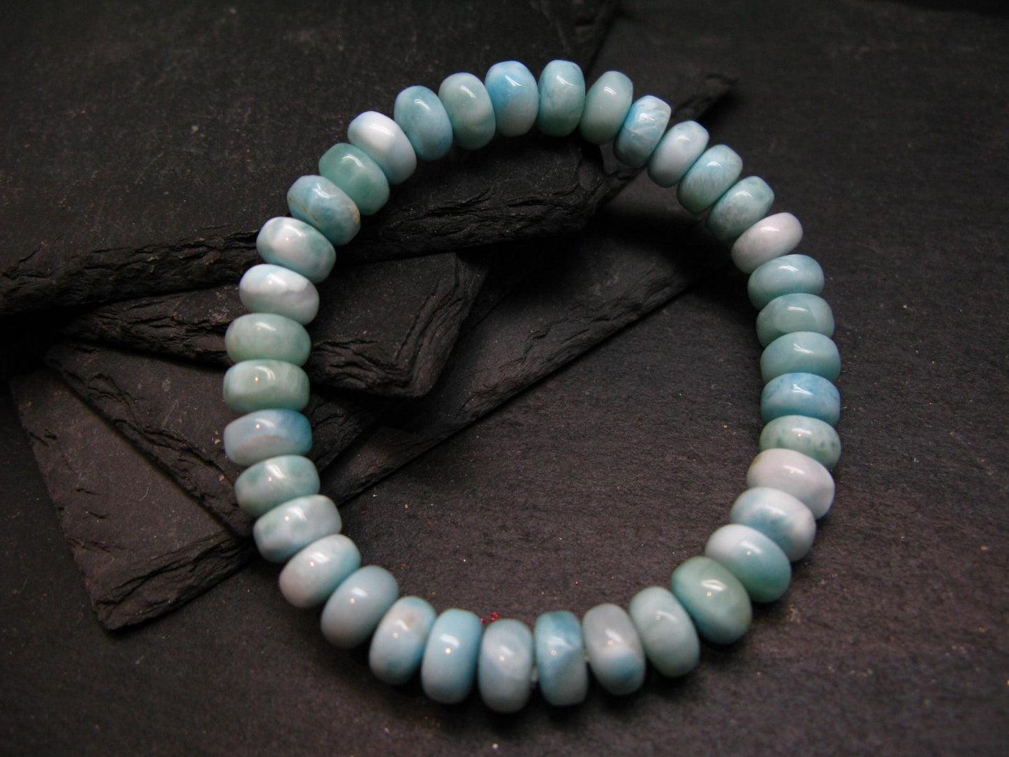 Larimar Genuine Bracelet ~ 7 Inches ~ 9mm Rondelle Beads