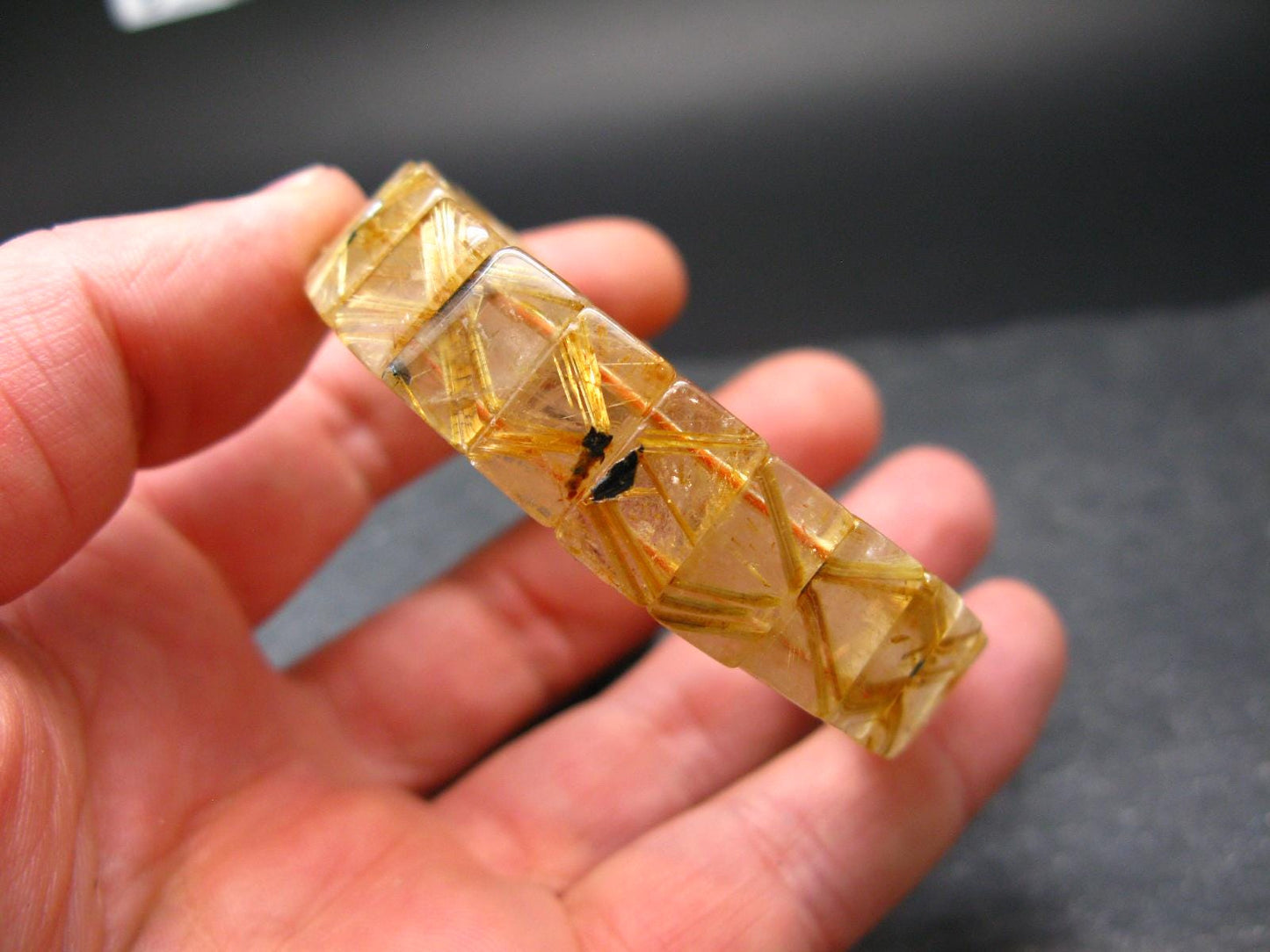 Rutilated Quartz (Rutile & Hematite) Genuine Bracelet ~ 7 Inches ~ 13mm Oval Beads