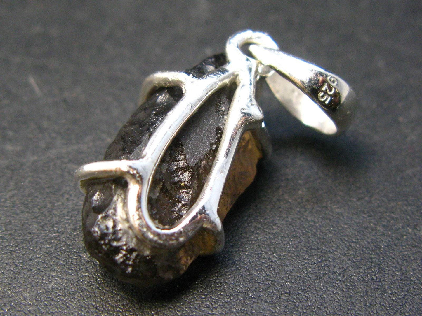 Rare Colombianite Pseudotektite Silver Pendant from Colombia - 1.1"- 3.0 Grams