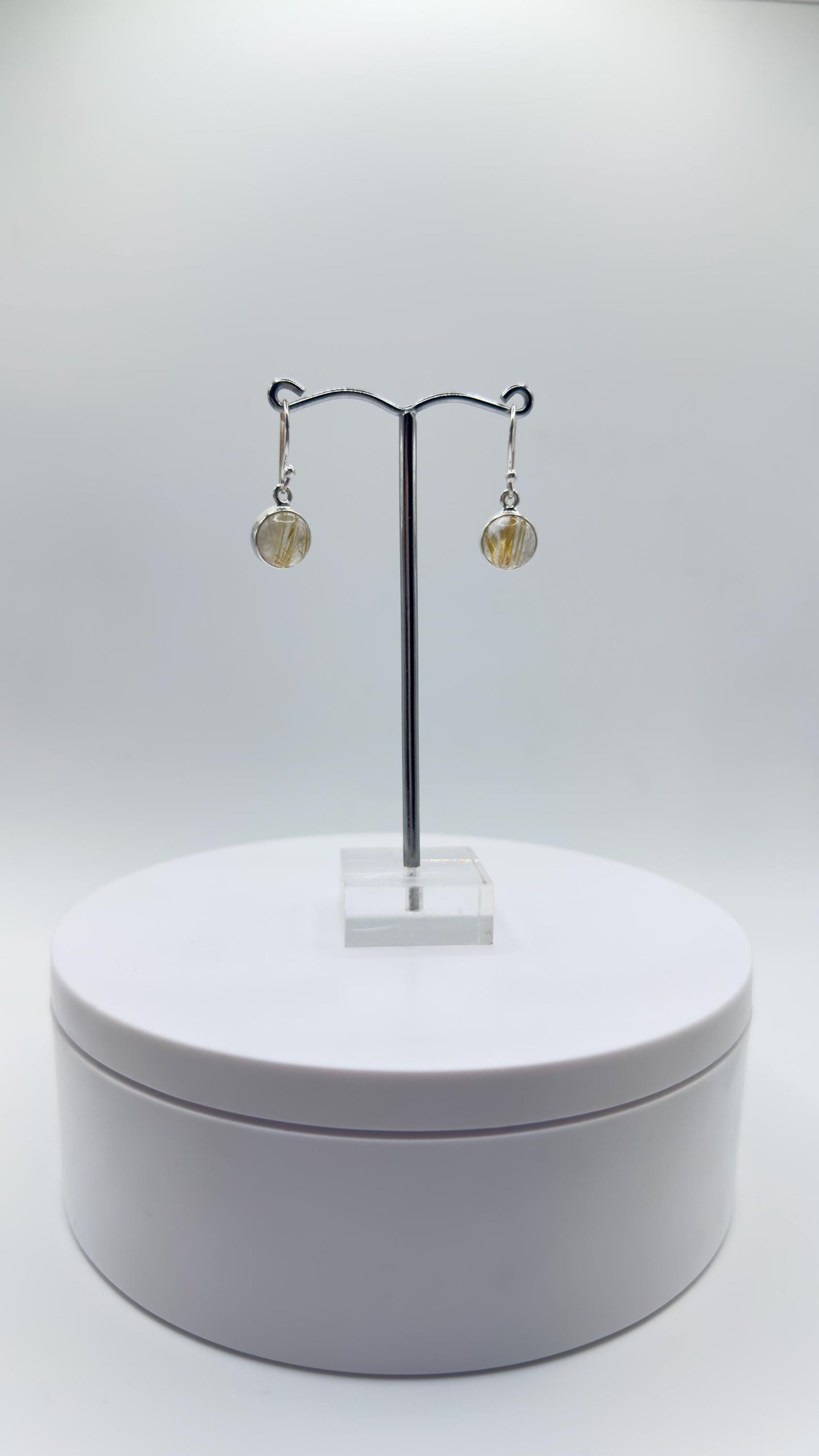 Golden Rutile Quartz Earrings – Round Rutile Crystal Sterling Silver Drops