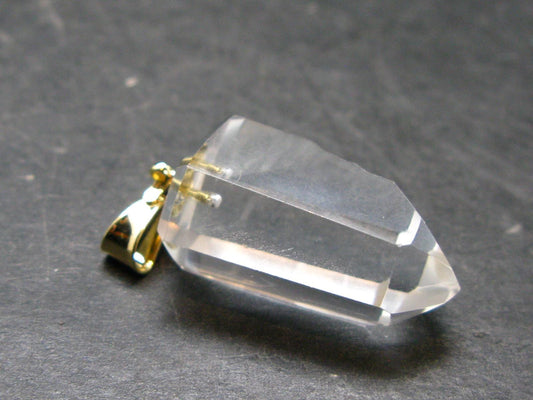 Lemurian Quartz Crystal Gold Plated Silver Pendant From Brazil - 1.5" - 7.74 Grams