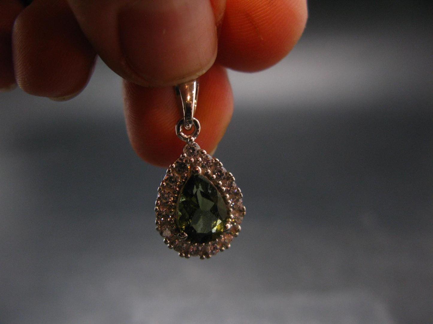 Moldavite Tektite Silver Pendant from Czech Republic - 0.7" - 2.20 Grams