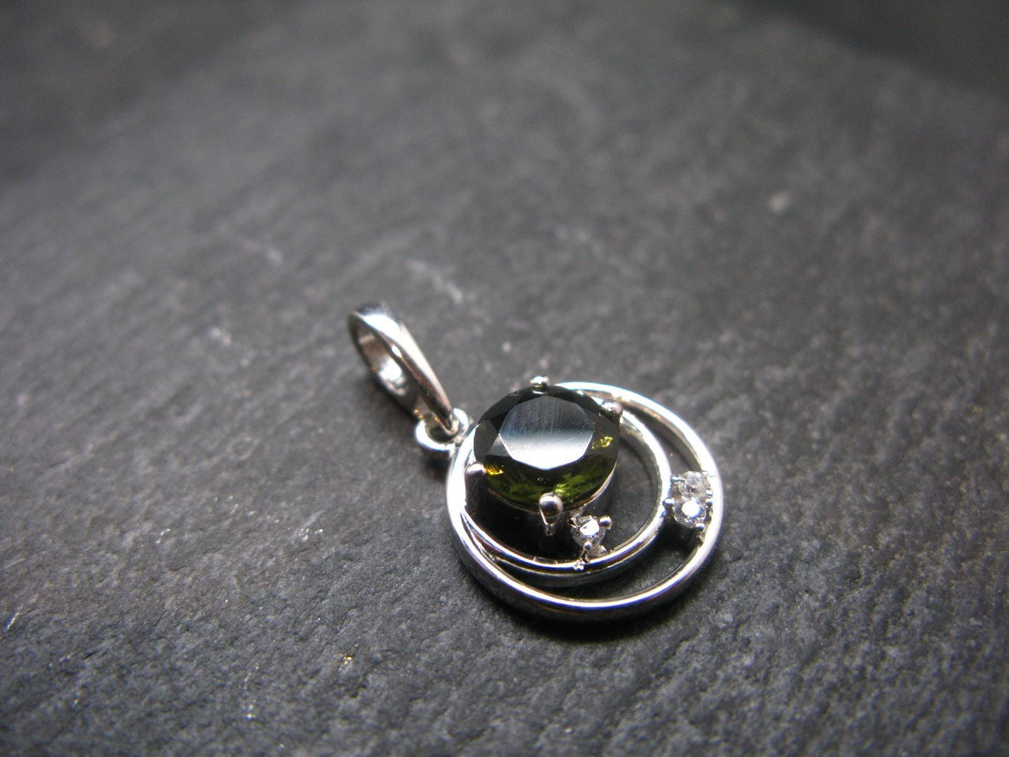 Moldavite Tektite Silver Pendant from Czech Republic - 0.9" - 2.00 Grams