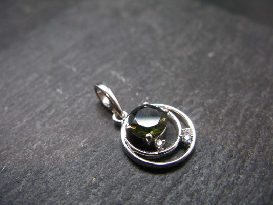 Moldavite Tektite Silver Pendant from Czech Republic - 0.9" - 2.00 Grams