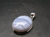 Rare Blue Lace Holly Chalcedony Agate Silver Plated Pendant From Malawi - 1.5" - 8.55 Grams