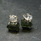 Moldavite & Herkimer Diamond Silver Stud Earrings - 0.7" - 2.61 Grams