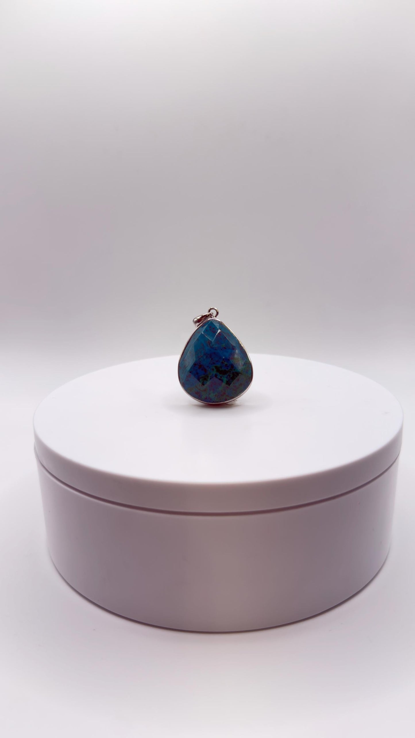 Faceted Chrysocolla Pendant Blue Green Gemstone Silver Necklace Natural Stone Statement Jewelry Gift