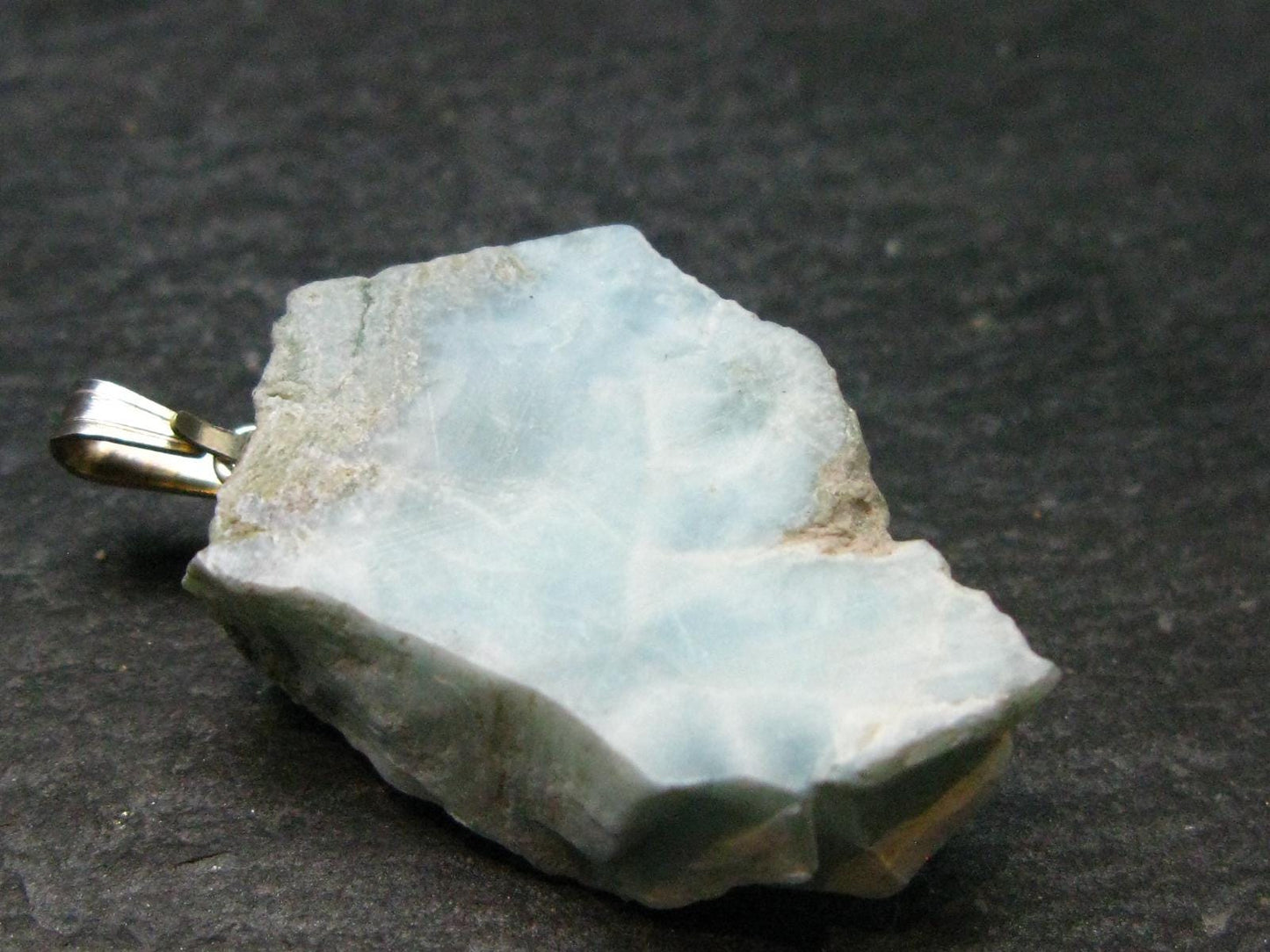 Rare Blue Larimar Pectolite Silver Pendant From Dominican Republic - 1.3"