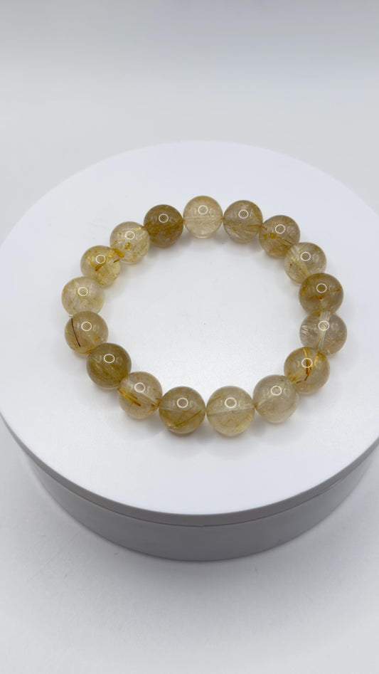 Elegant Rutilated Crystal Bead Bracelet – Natural Gemstone, Stretch Healing Jewelry