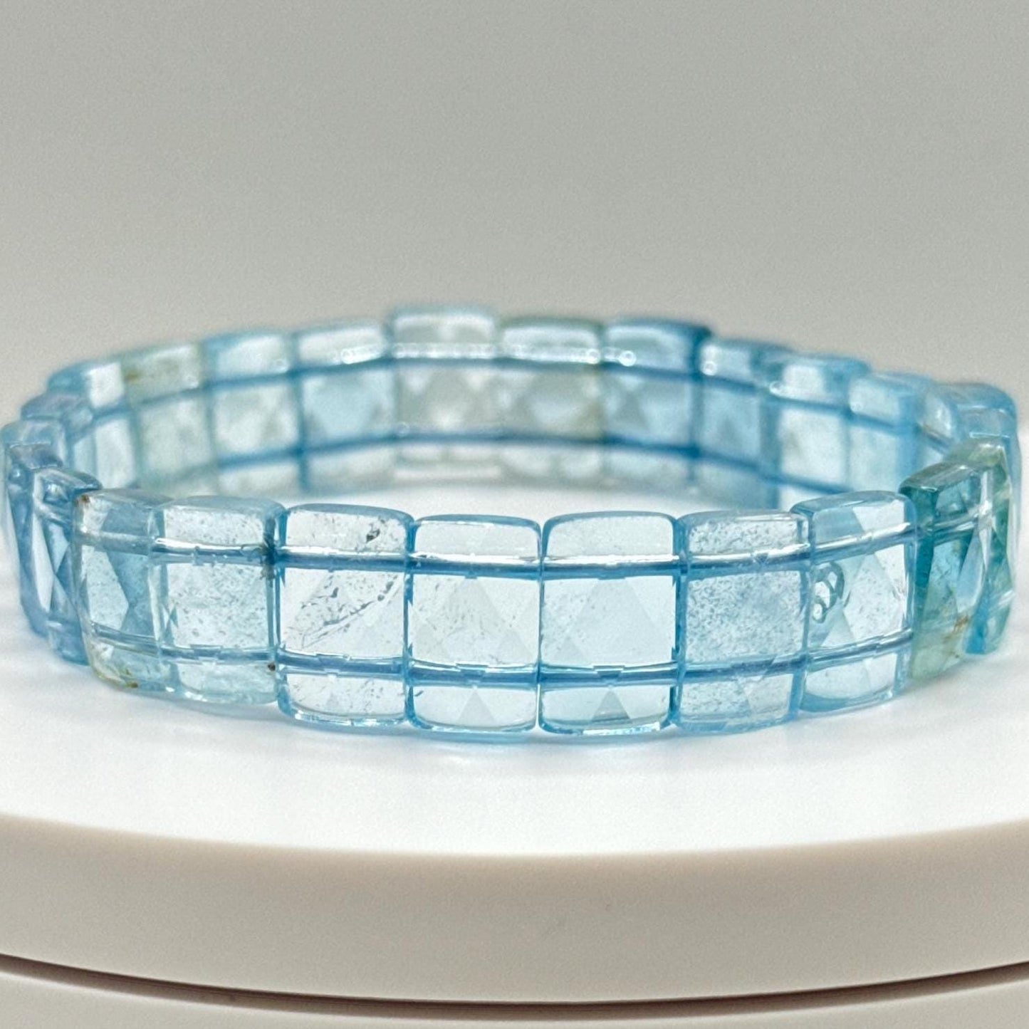Blue Topaz Bracelet – Natural Square-Cut Beads on Stretch Cord - 28.94 Grams