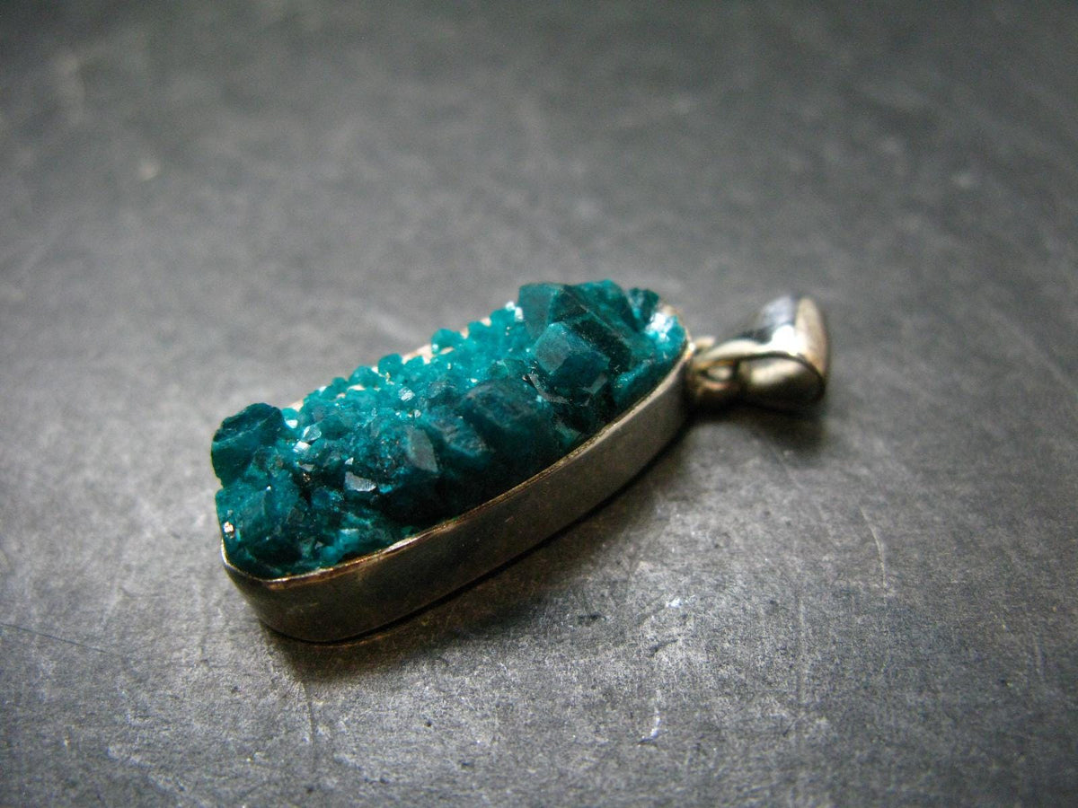 Dioptase Crystal Silver Pendant from Congo - 6.35 Grams - 1.4"