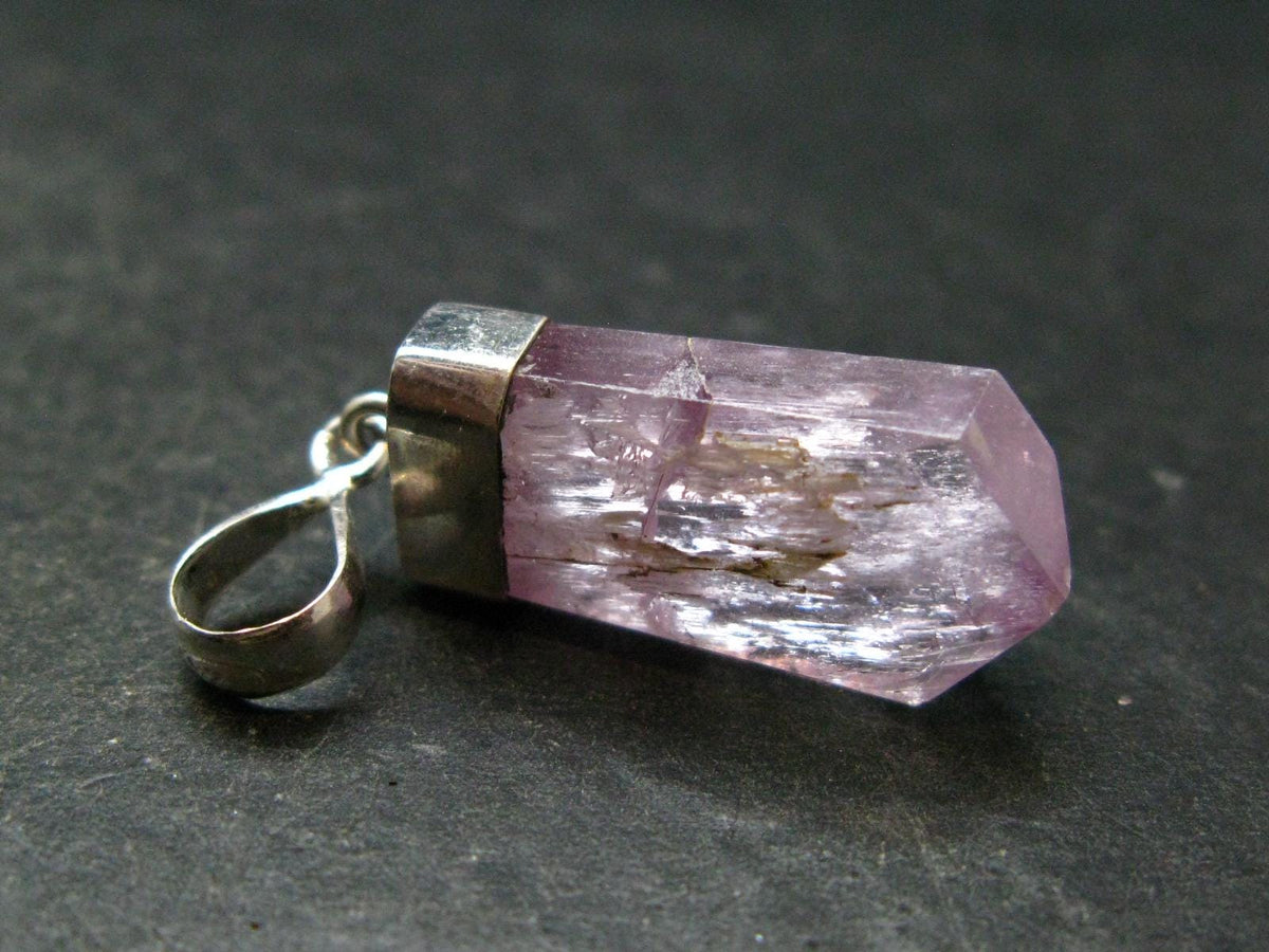 Gem Kunzite Spodumene Pendant in SS From Afghanistan - 1.4" - 4.43 Grams