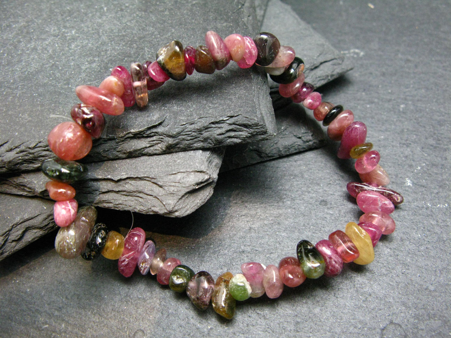 Watermelon Bicolor Tourmaline Genuine Bracelet ~ 7 Inches ~ 8mm Tumbled Beads