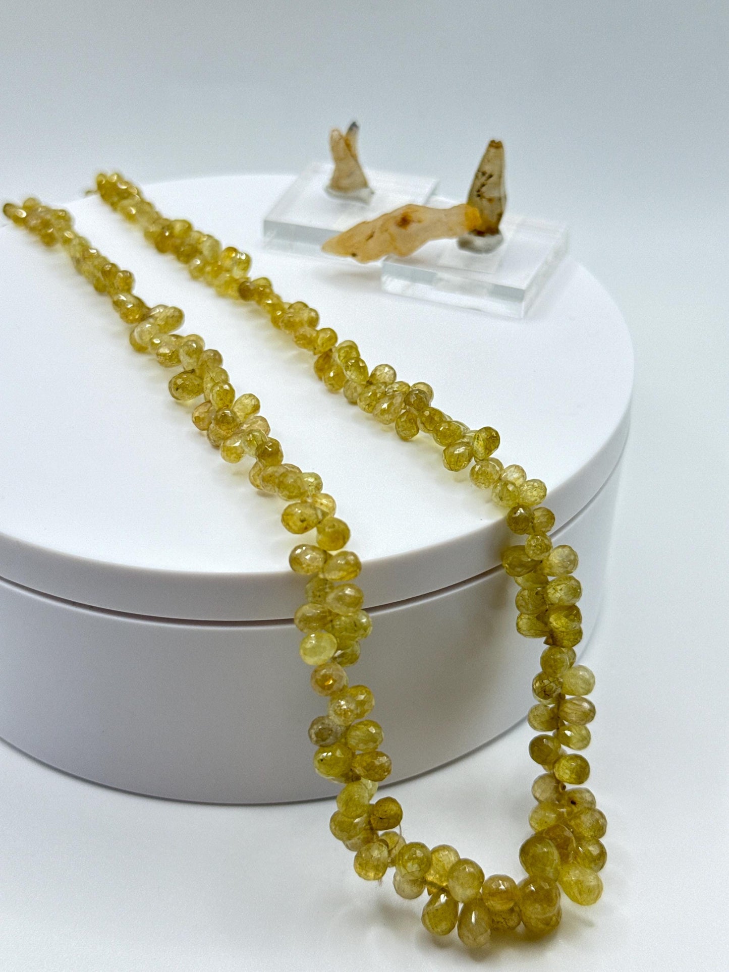 Yellow Sapphire Beaded Necklace: Genuine Gemstone Healing Crystal - 17 in