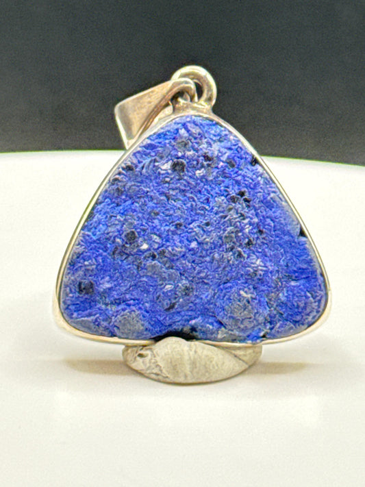 Natural Azurite Silver Pendant | Raw Blue Gemstone Jewelry