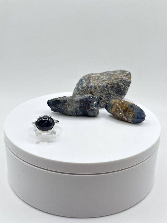 Black Star Sapphire Ring | Sterling Silver Gemstone Cabochon, Size 6