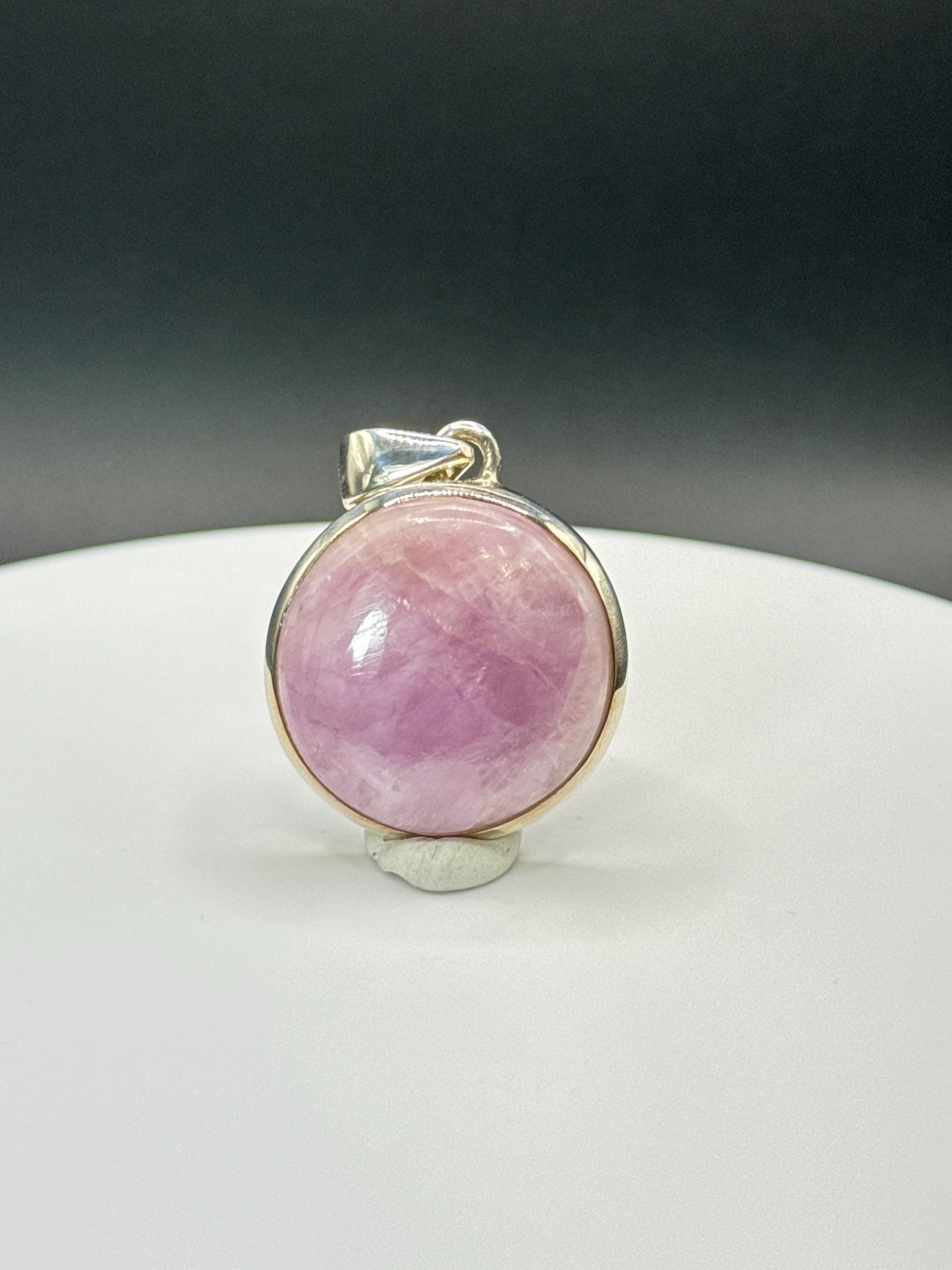 Round Pink Kunzite Silver Charm | Soft Lavender Crystal Jewelry