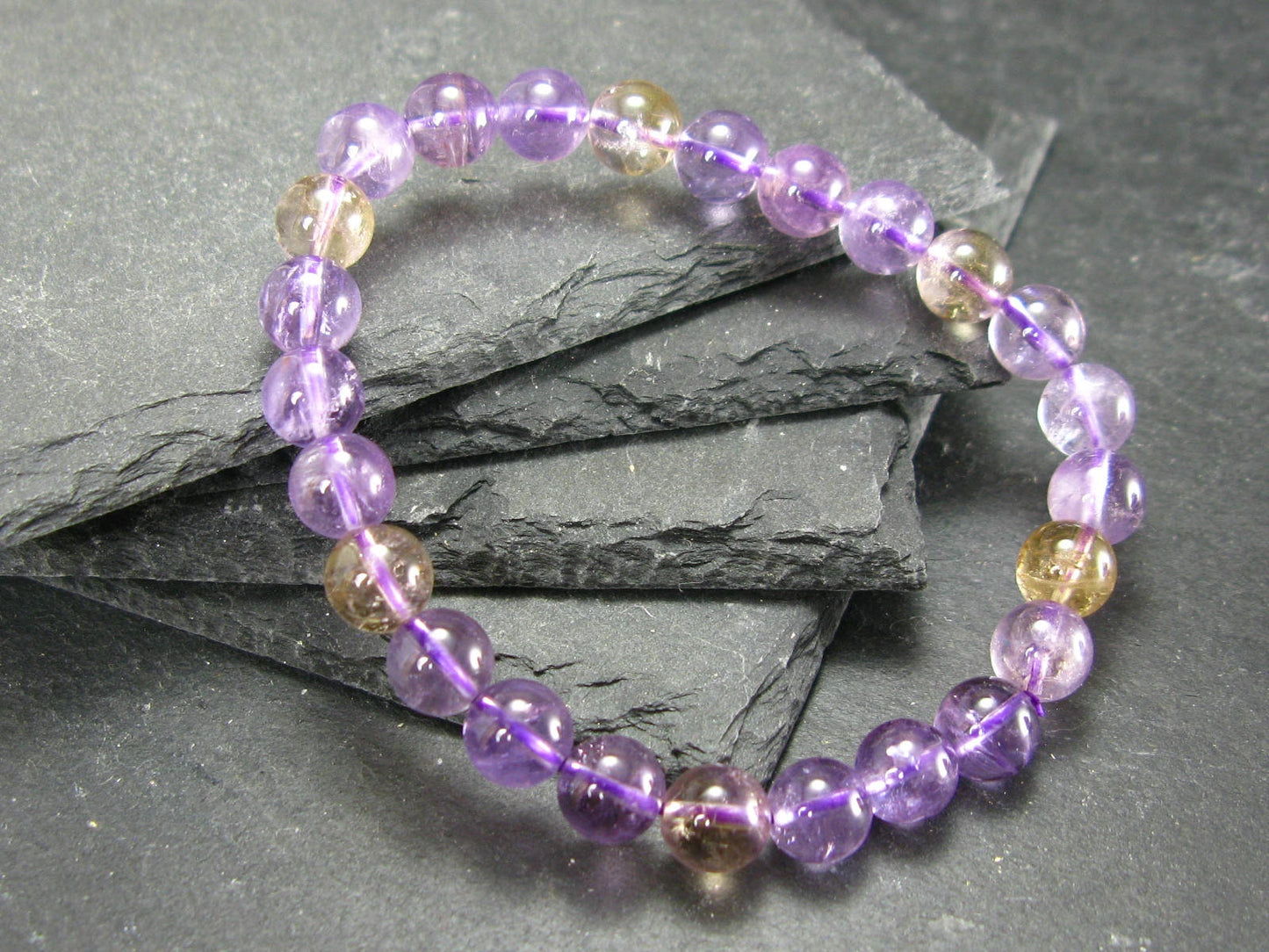 Ametrine Genuine Bracelet ~ 7 Inches ~ 8mm Round Beads