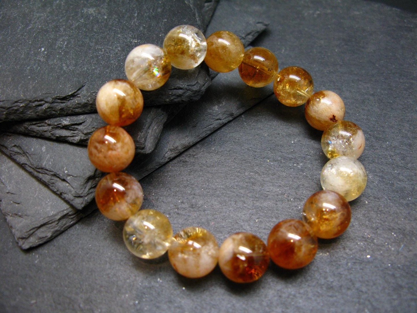 Citrine Genuine Bracelet ~ 7 Inches ~ 12mm Round Beads