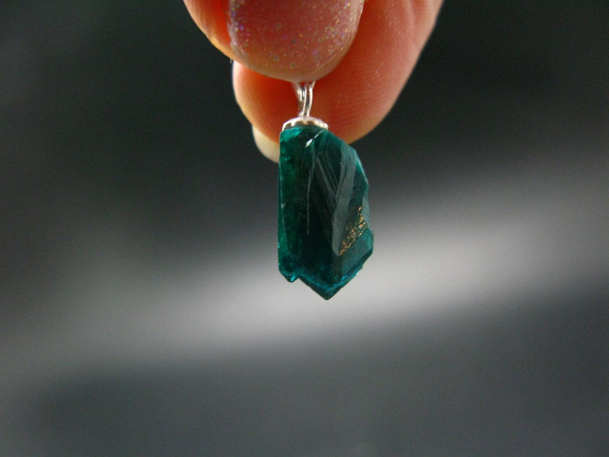 Dioptase Crystal Silver Pendant from Congo - 1.15 Grams - 0.9"