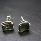 Natural Moldavite Tektite Raw Stud Earrings In Sterling Silver From Czech Republic - 1.64 Grams