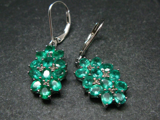 Gem Emerald Faceted Dangle Earrings In Sterling Silver