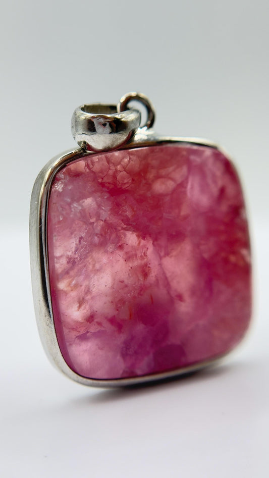 Cobalto Calcite Silver Pendant Pink Crystal Gemstone Natural Stone Jewelry Gift