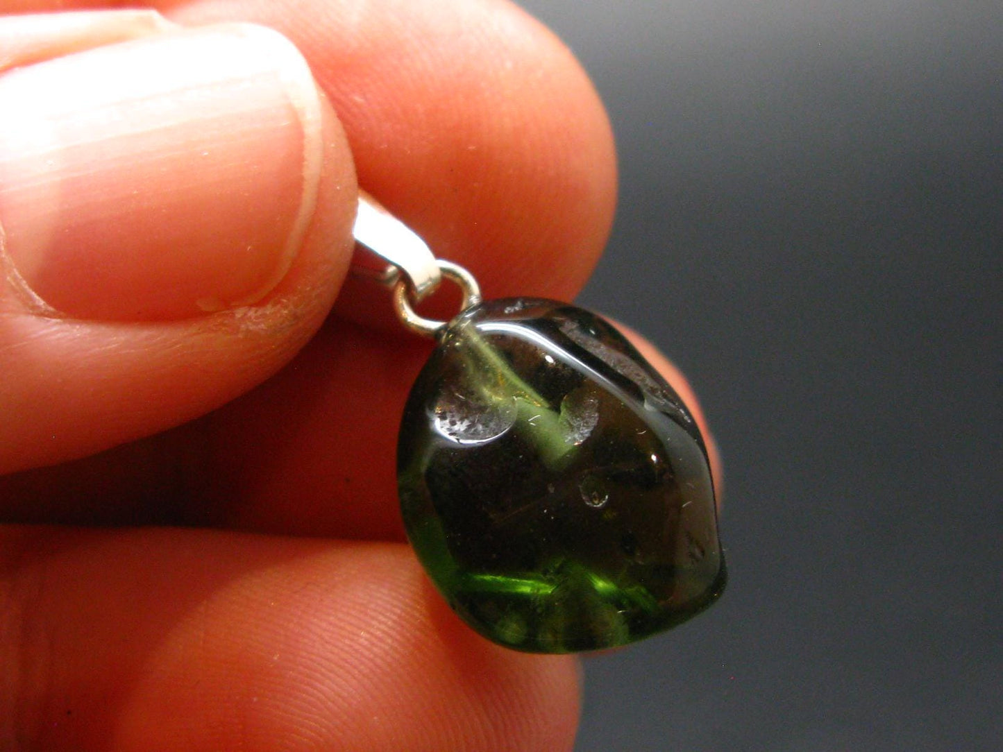 Moldavite Tektite Silver Pendant from Czech Republic - 0.9" - 1.9 Grams