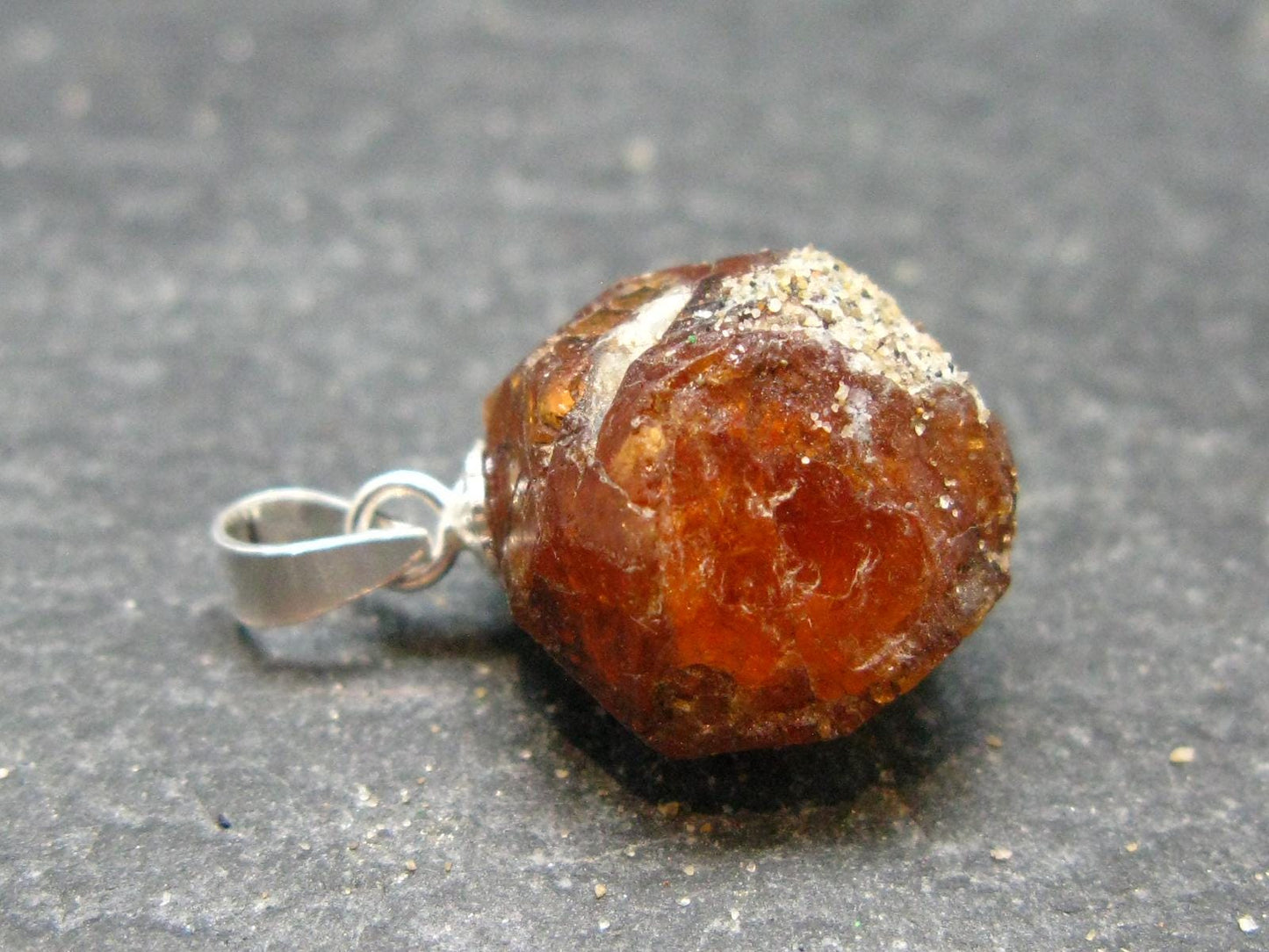 Gem Spessartine Spessartite Orange Garnet Pendant in SS From Tanzania - 0.8" - 3.05 Grams
