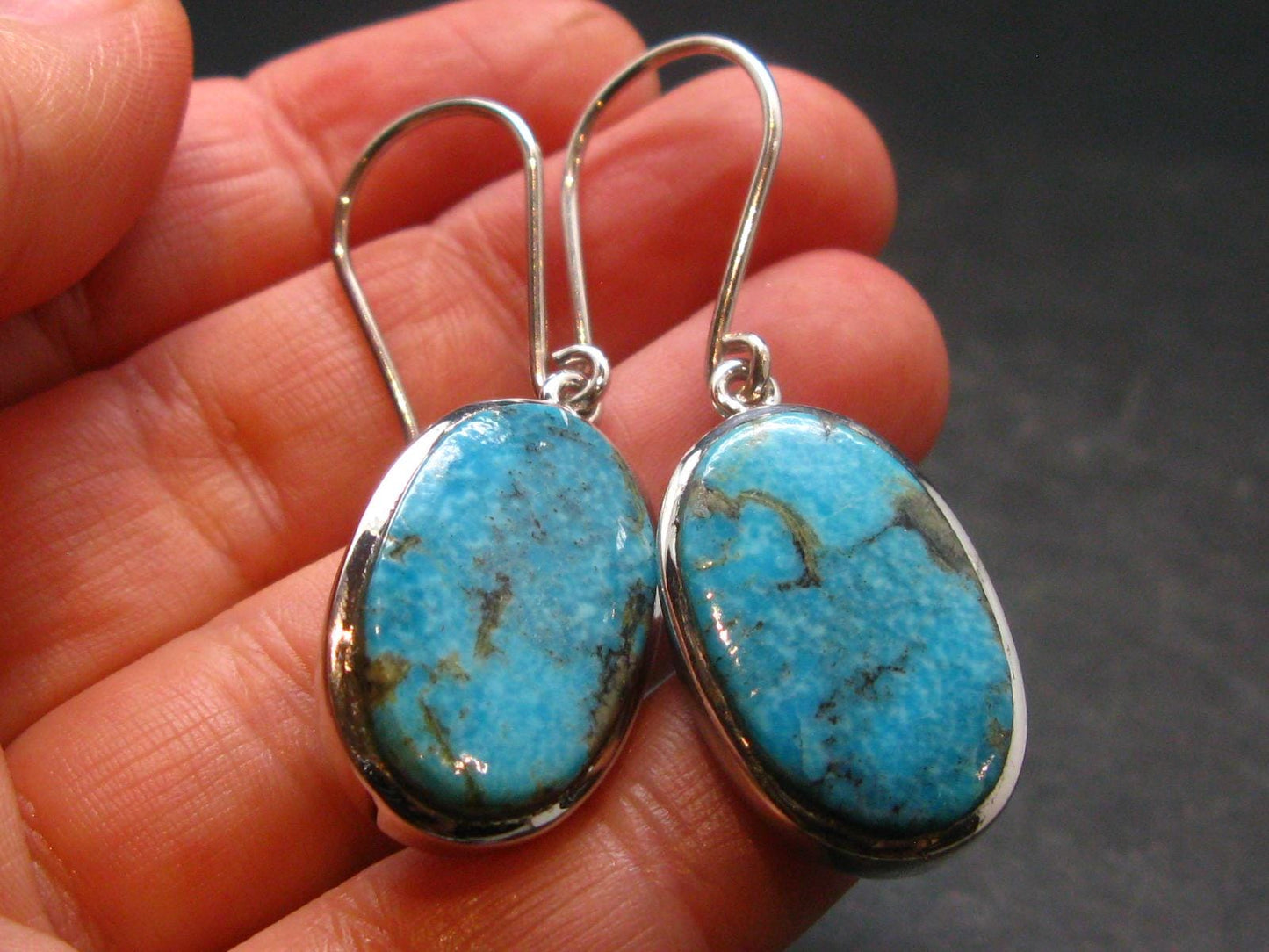 Nice Raw Natural Turquoise Sterling Silver Earrings from Mexico - 9.24 Grams