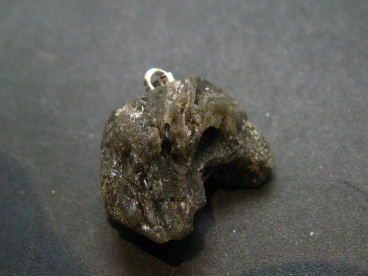 Meteor Splash Glass!! Fabulous Asymmetrical Rare Darwin Glass Tektite Pleistocene Silver Pendant From Australia - 1.0" - 5.53 Grams