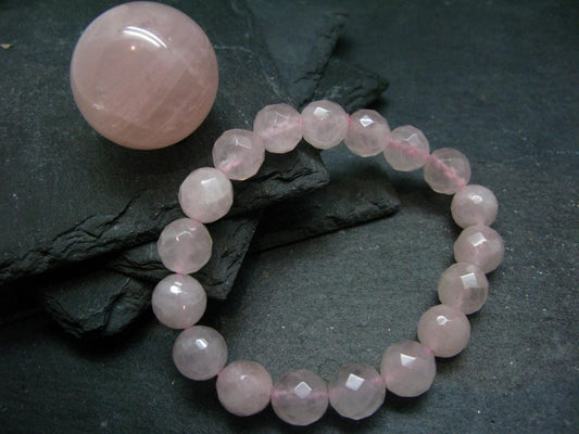 Rose Quartz Genuine Bracelet ~ 7 Inches ~ 10mm Facetted Beads