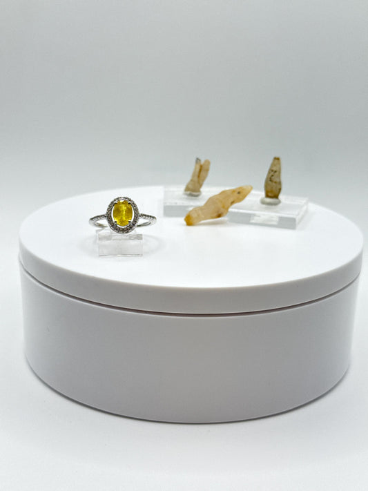 Yellow Sapphire Halo Ring | Sterling Silver, September Birthstone (Size 8)