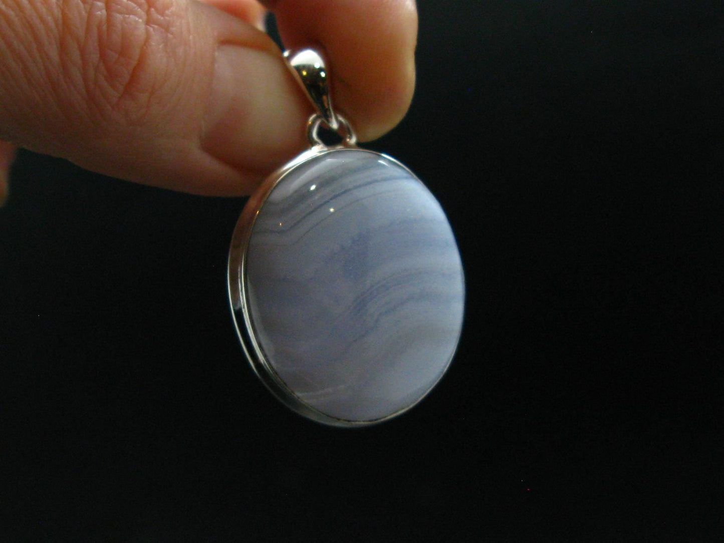 Rare Blue Lace Holly Chalcedony Agate Silver Plated Pendant From Malawi - 1.5" - 8.55 Grams