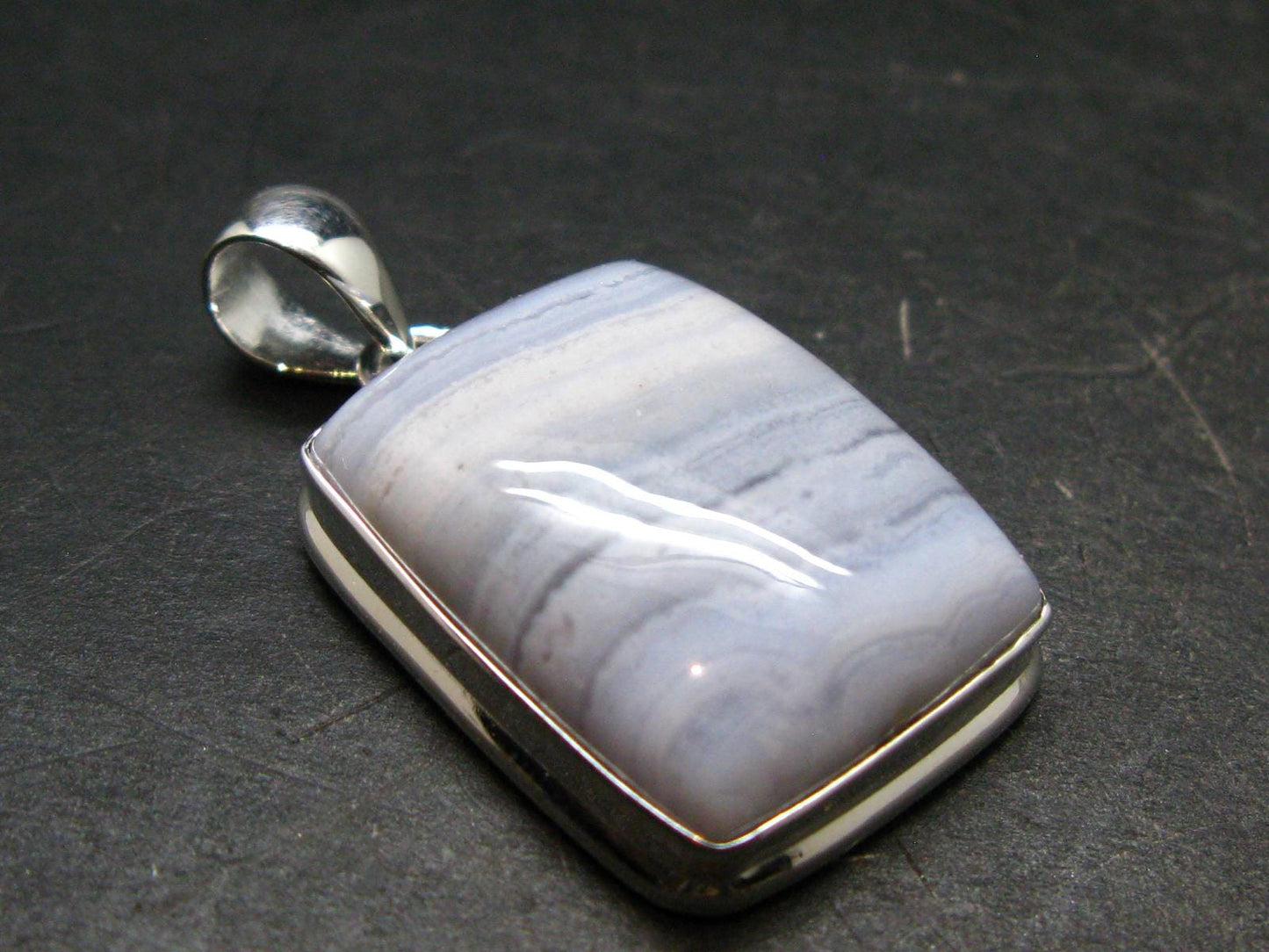 Rare Blue Lace Holly Chalcedony Agate Silver Plated Pendant From Malawi - 1.5" - 9.03 Grams