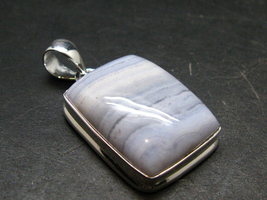 Rare Blue Lace Holly Chalcedony Agate Silver Plated Pendant From Malawi - 1.5" - 9.03 Grams