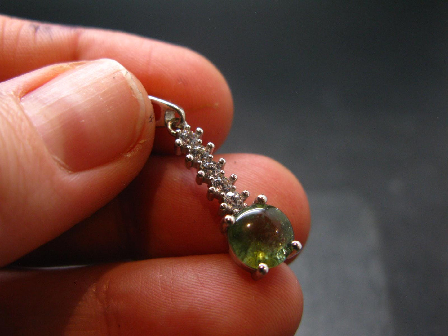 Moldavite Tektite Silver Pendant from Czech Republic - 1.0" - 1.49 Grams