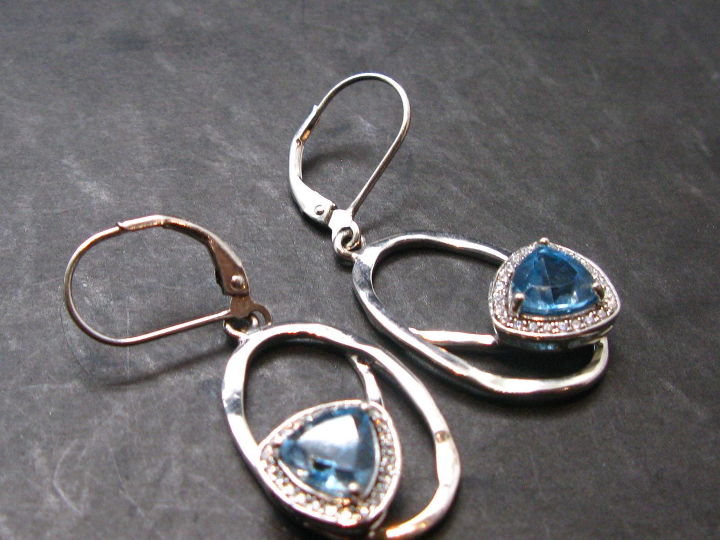 Faceted Natural Sky Blue Topaz Dangle 925 Silver Earrings from Brazil - 1.6" - 5.31 Grams