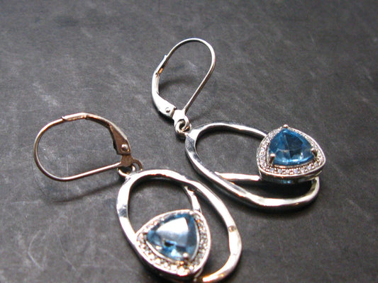 Faceted Natural Sky Blue Topaz Dangle 925 Silver Earrings from Brazil - 1.6" - 5.31 Grams