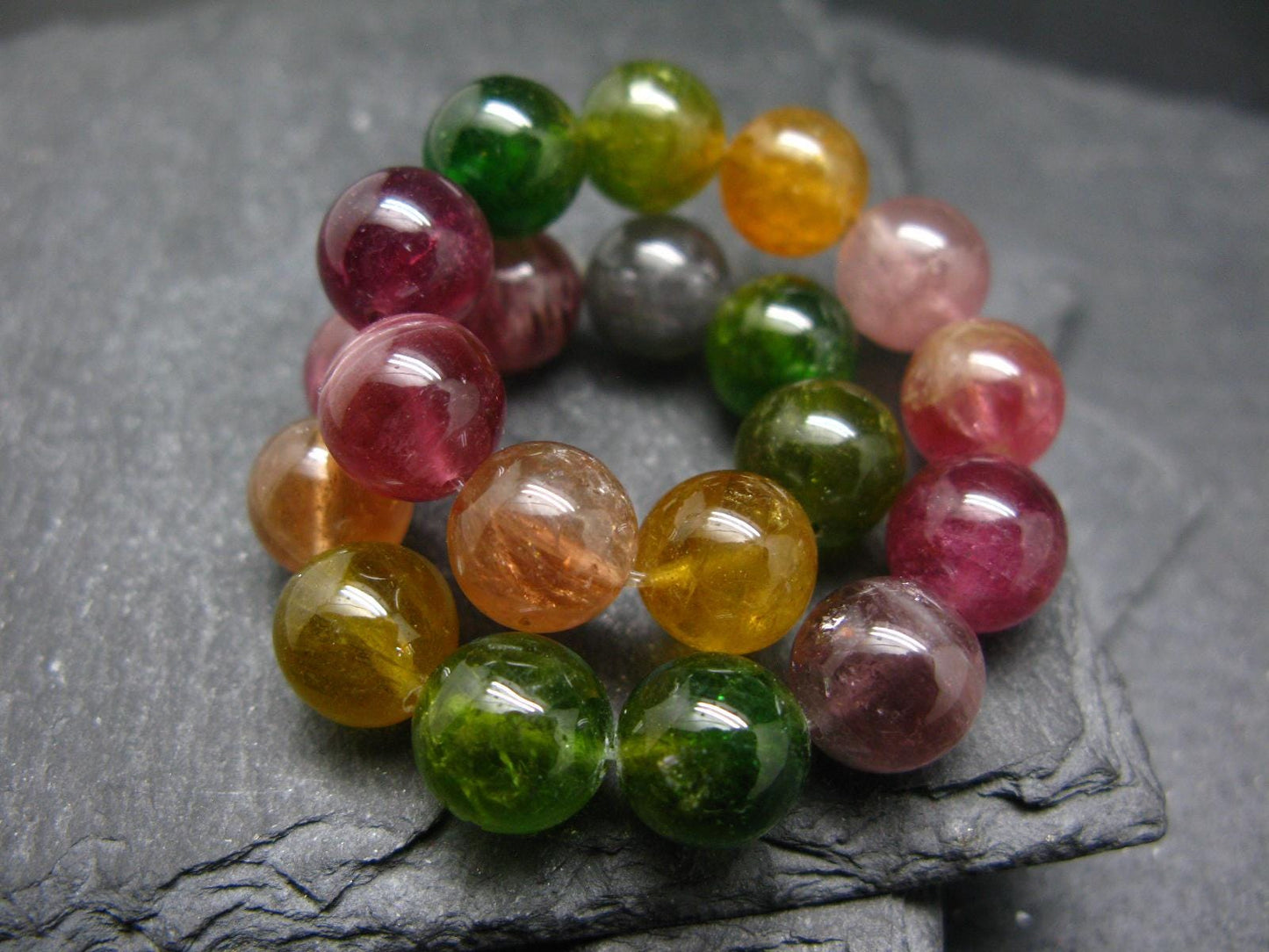AAA Grade Gem Watermelon Bicolor Tourmaline Genuine Bracelet ~ 7.5 Inches ~ 10mm Round Beads