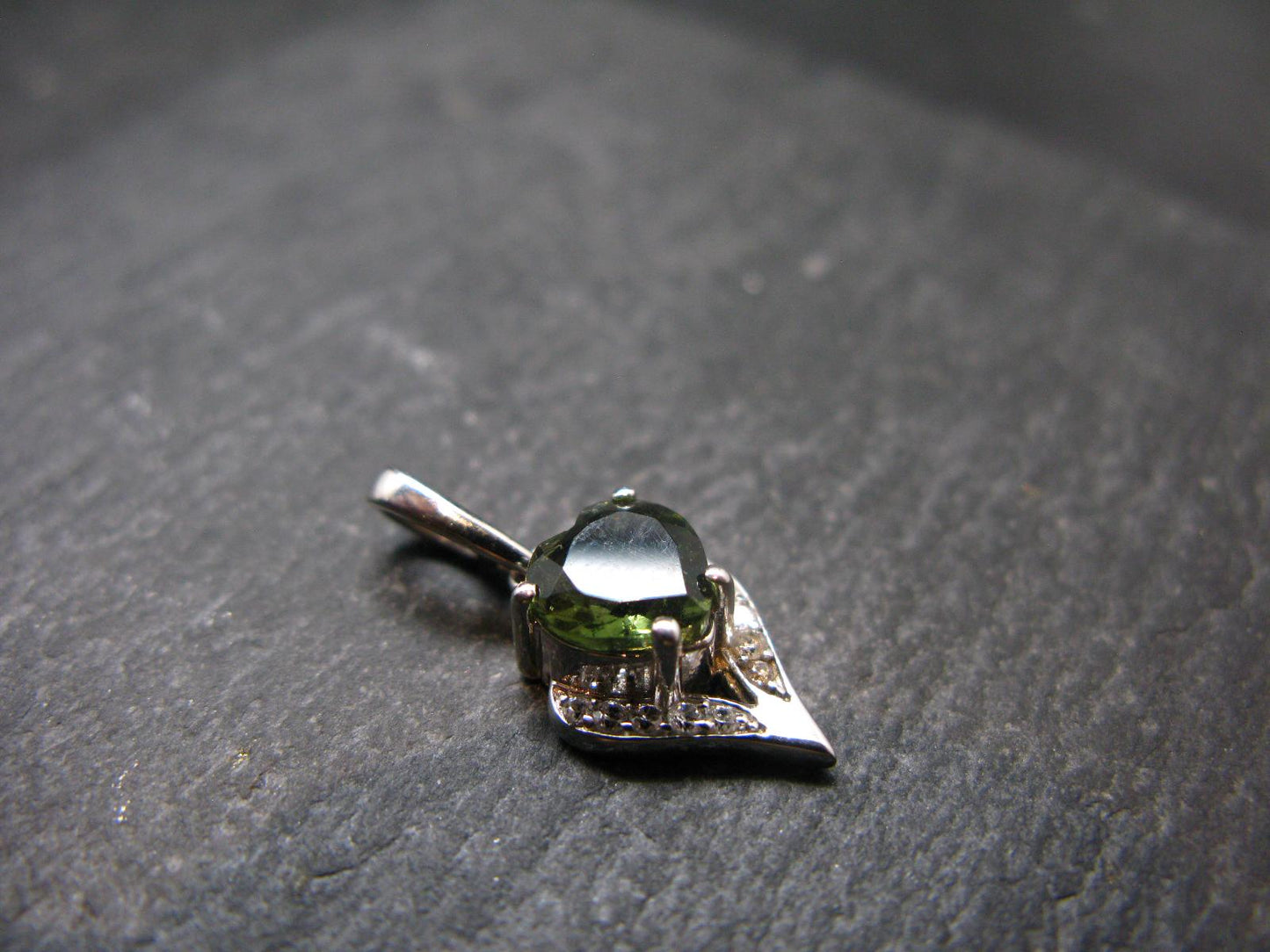 Moldavite Tektite Silver Pendant from Czech Republic - 0.8" - 1.66 Grams