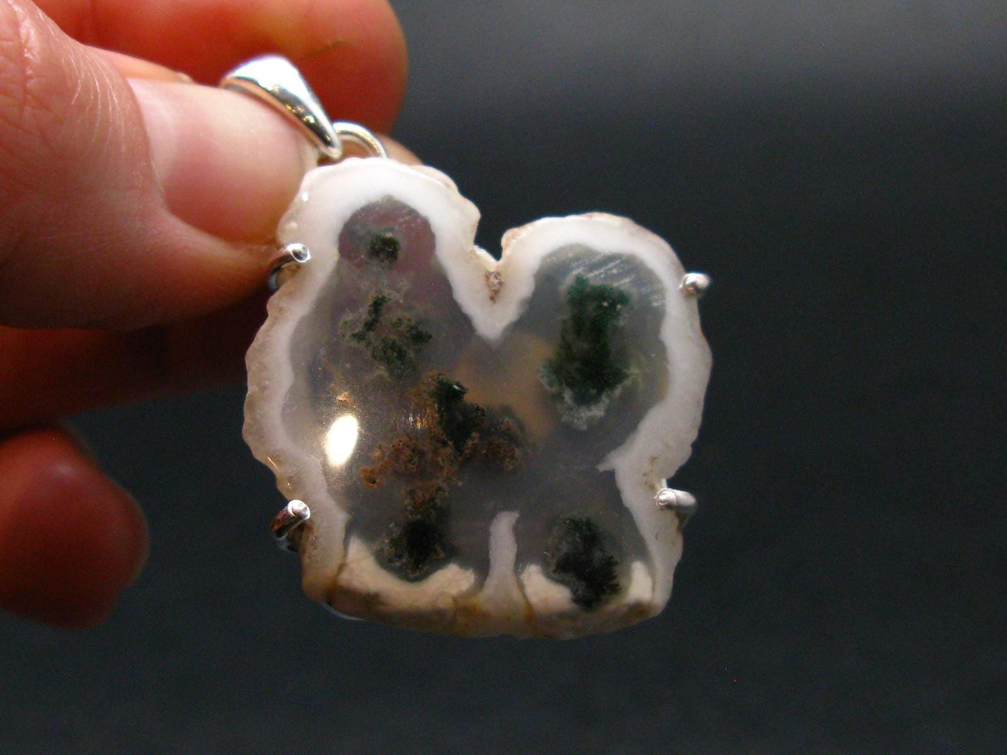 Moss Agate Silver Plated Pendant From Brazil - 7.44 Grams - 1.6"